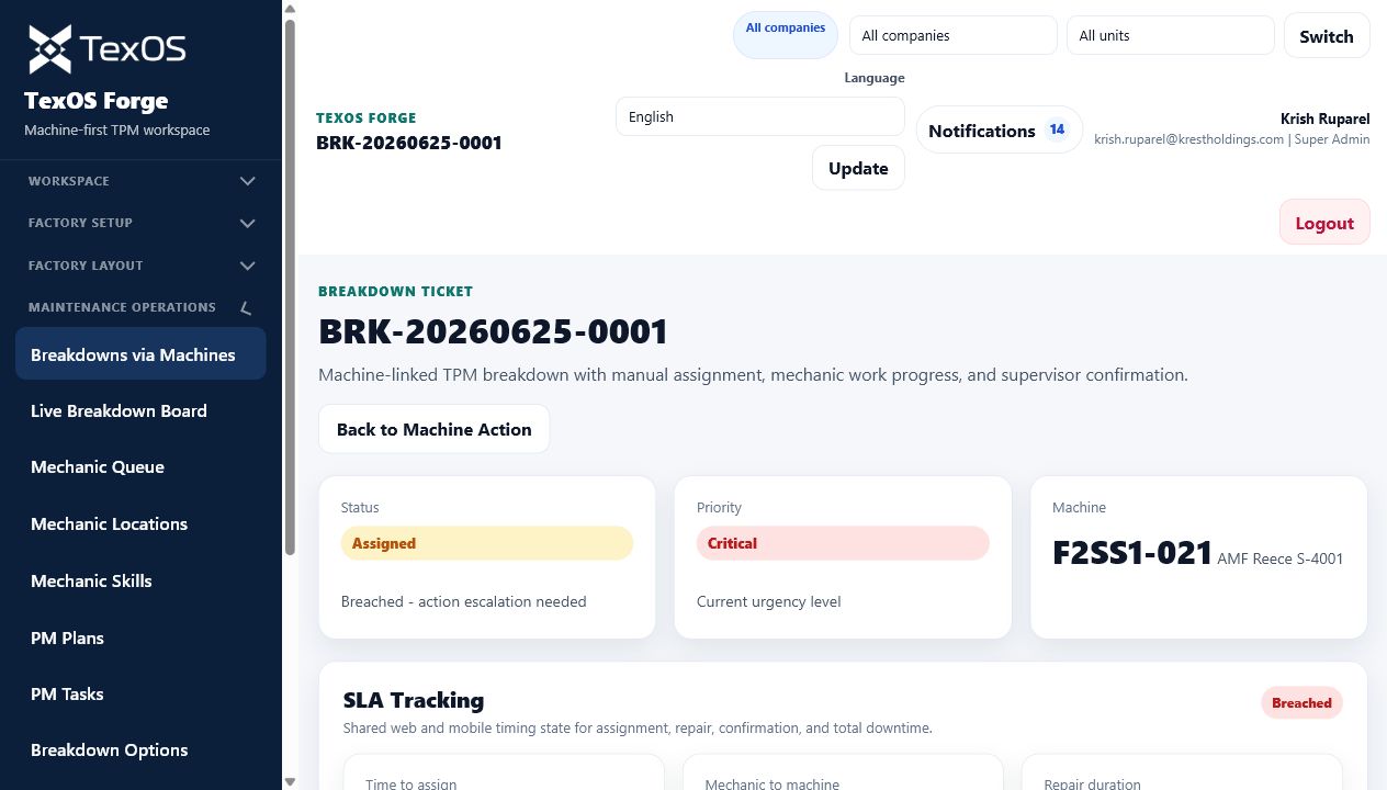 Breakdown detail workflow